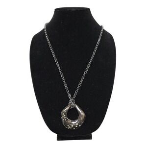 Chicos Statement Necklace Silver Pendant Rhinestone‎ Accents Fashion Jewelry